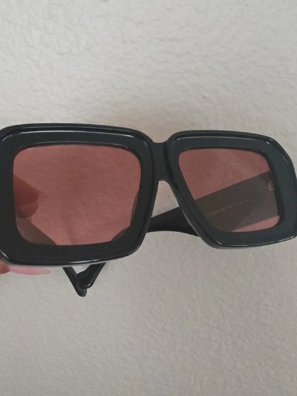 Loewe Glossy Black Oversized Square Sunglasses with Rose Lenses